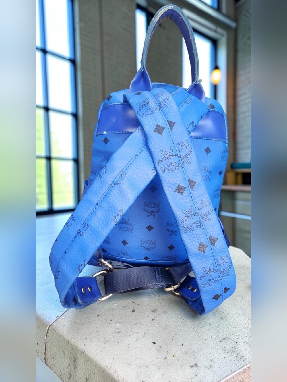 MCM Stark Studded Backpack In Vibrant Blue Visetos Coated Canvas - Picture 8 of 16